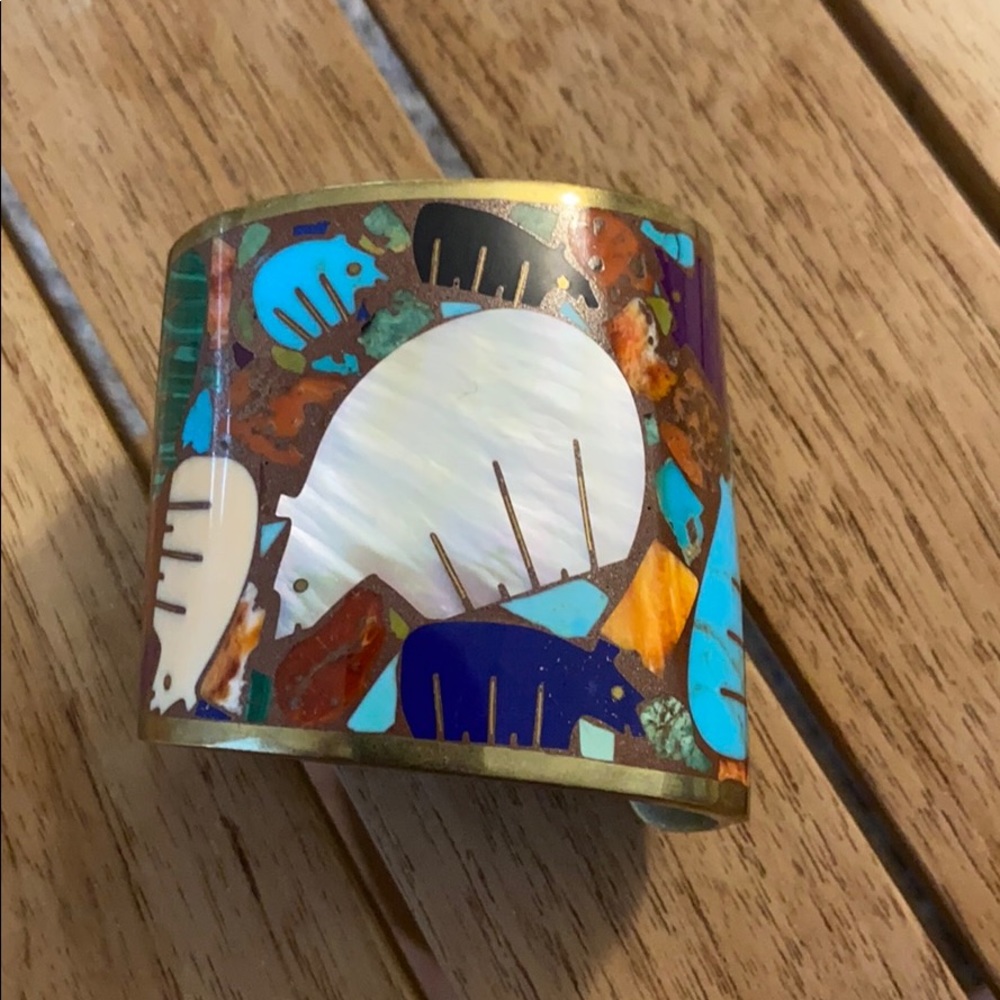 Zuni Handcrafted Multicolor Inlay Cuff Bracelet - Turquoise & Mother of Pearl